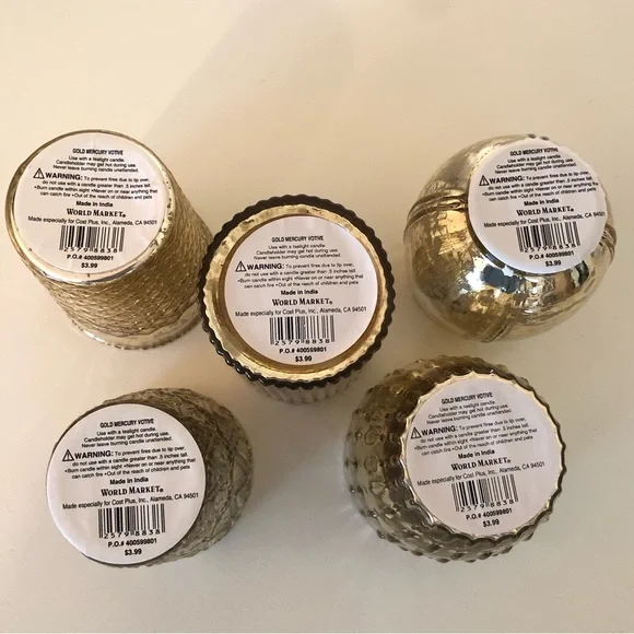 World Market Set of 10 (Two sets of 5) Gold Mercury Glass Votive Holders - Picture 11 of 12